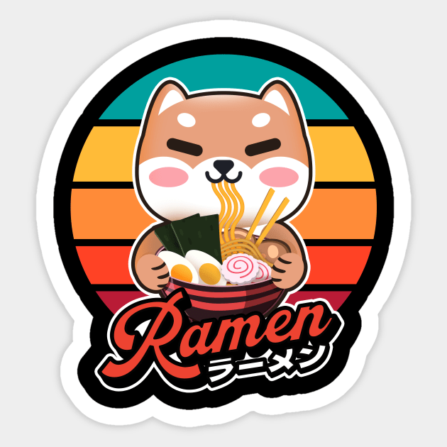 Cute Shiba inu Eating Ramen Kawaii Retro Vintage 90s Vibes Sticker by alpha96